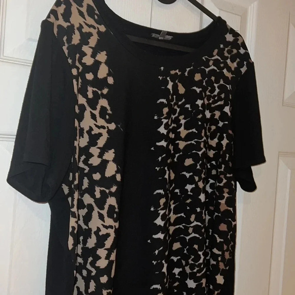 Vince camuto black leopard print panel Tunic blouse Sz L - Picture 4 of 11